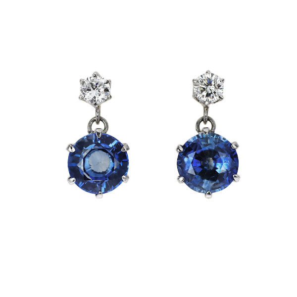 Pt900 Sapphire Diamond Earrings 1.58ct D0.14ct 