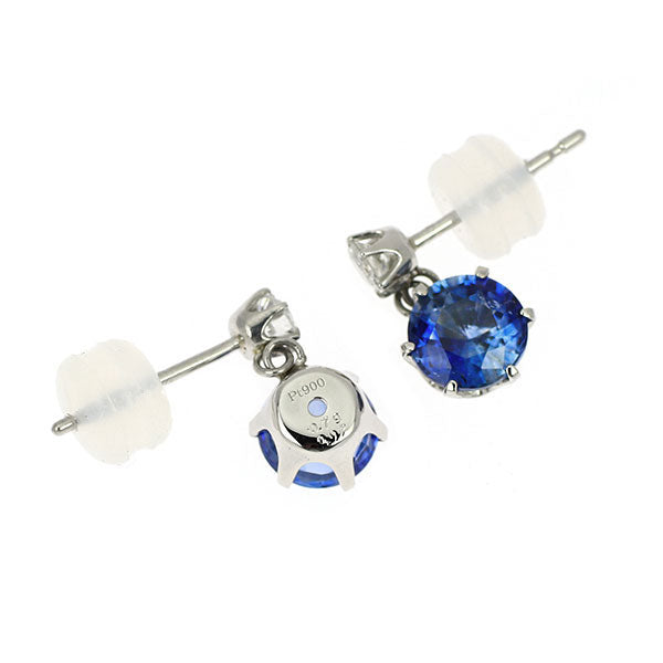 Pt900 Sapphire Diamond Earrings 1.58ct D0.14ct 