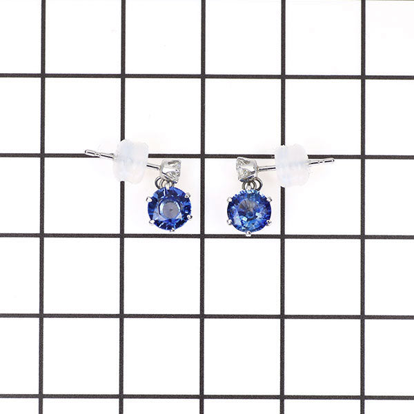 Pt900 Sapphire Diamond Earrings 1.58ct D0.14ct 