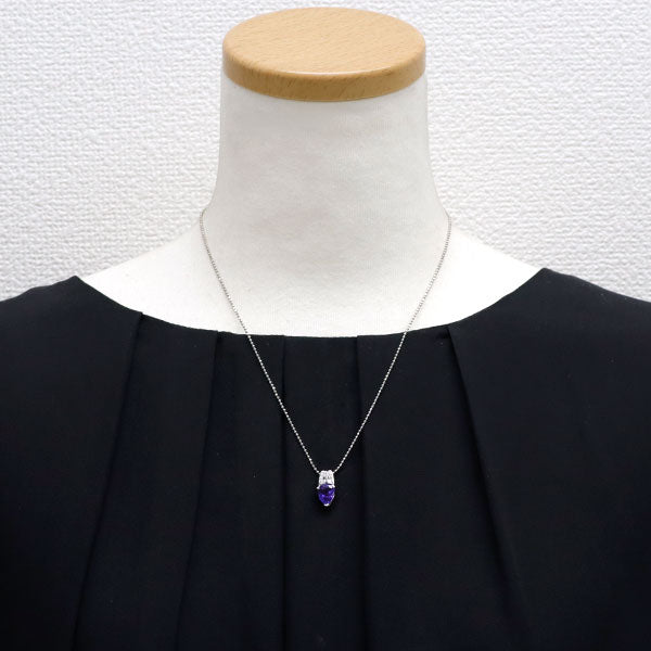 Pt900/Pt850 Pear Shape Tanzanite Diamond Pendant Necklace 1.62ct D0.14ct 