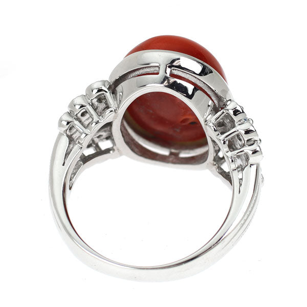 Pt900 Coral Diamond Ring 10.10ct D0.40ct 
