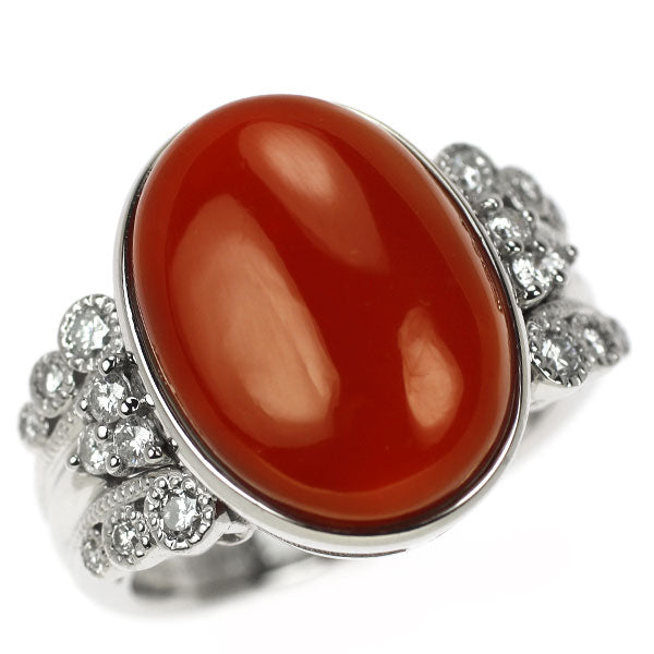 Pt900 Coral Diamond Ring 10.10ct D0.40ct 