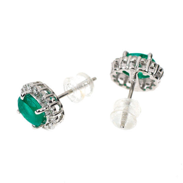 K18WG Emerald Diamond Earrings 1.42ct D0.30ct 