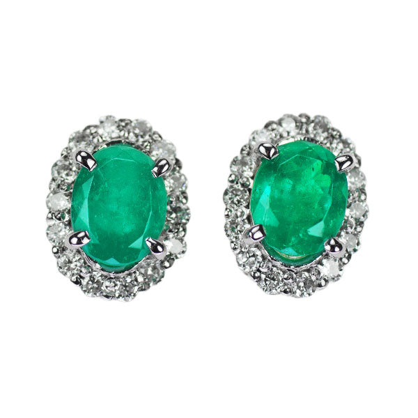 K18WG Emerald Diamond Earrings 1.42ct D0.30ct 