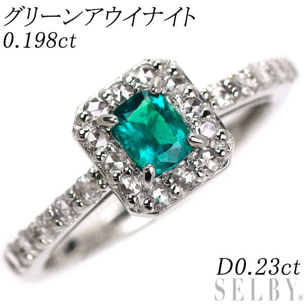 New Rare Pt950 Cushion Cut Green Apatite Rose Cut Diamond Ring 0.198ct D0.23ct [Escore] 