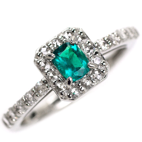 New Rare Pt950 Cushion Cut Green Apatite Rose Cut Diamond Ring 0.198ct D0.23ct [Escore] 