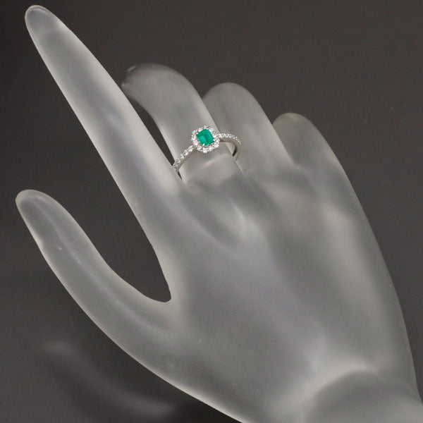 Pt900 Emerald Diamond Ring 0.22ct D0.25ct 