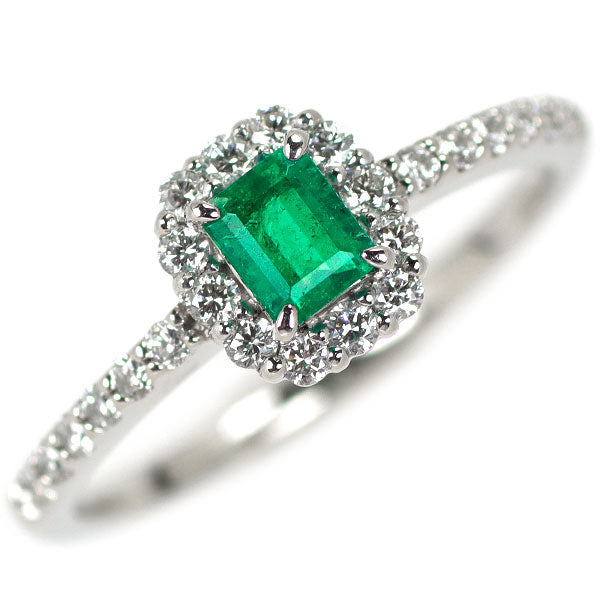 Pt900 Emerald Diamond Ring 0.22ct D0.25ct 