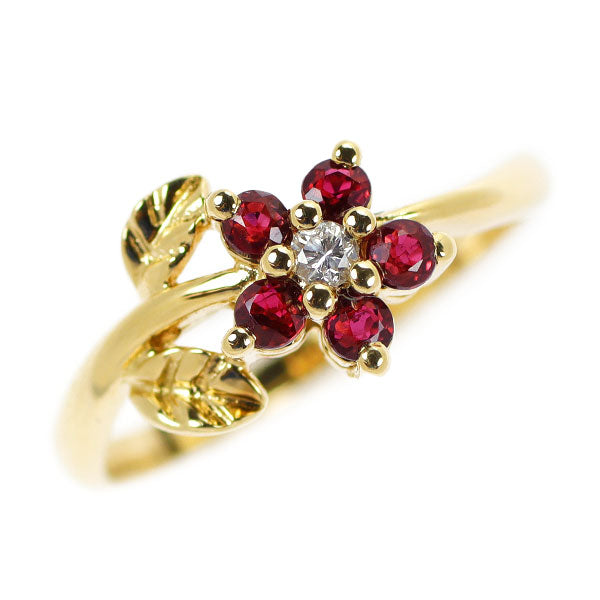 Ponte Vecchio K18YG Ruby Diamond Ring 0.19ct D0.03ct Flower Pinky 