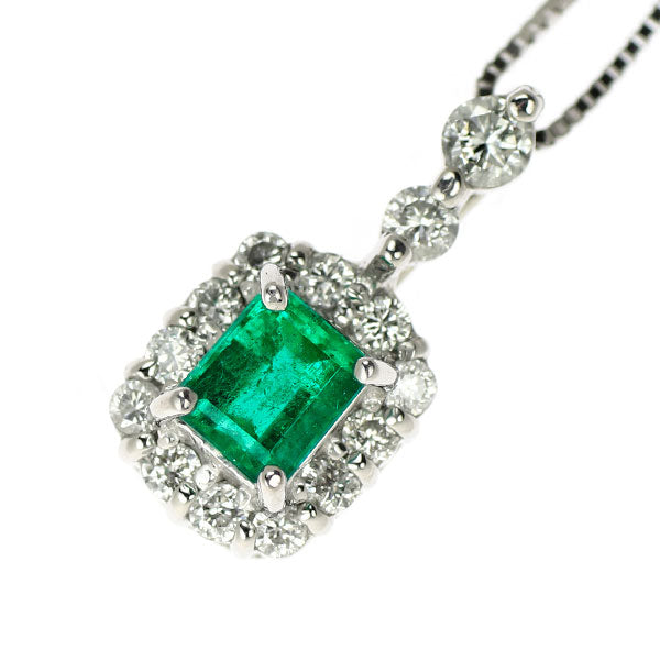 K18WG Emerald Diamond Pendant Necklace 0.35ct D0.27ct 