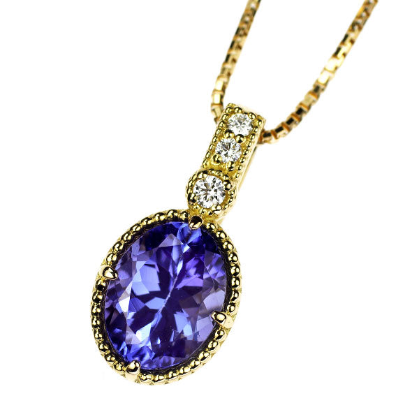 K18YG Tanzanite Diamond Pendant Necklace 1.245ct D0.04ct 