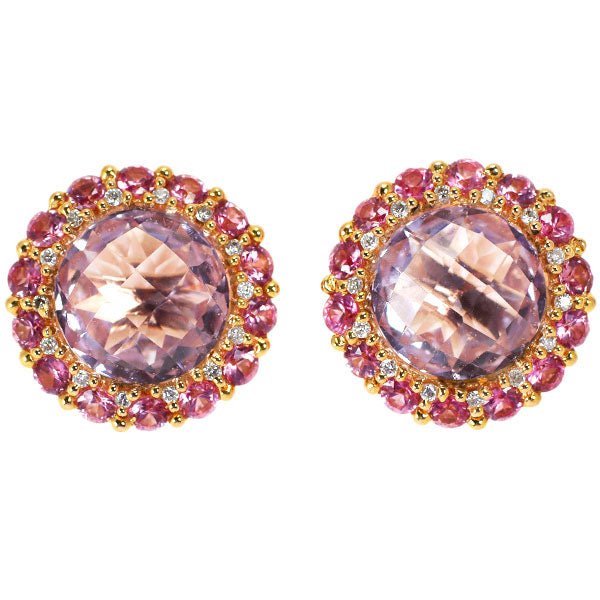 K18YG/PG Pink Amethyst Pink Sapphire Diamond Earrings 4.70ct PS1.22ct D0.10ct Flower 