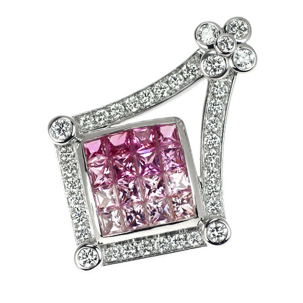 K18WG Pink Sapphire Diamond Pendant Top 1.85ct D0.58ct Mystery Setting 