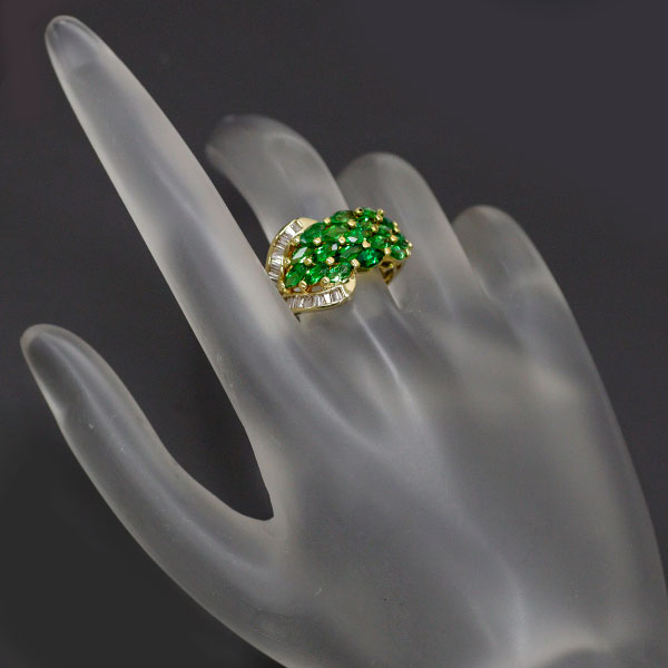 K18YG Green Garnet Diamond Ring 3.17ct D0.34ct 