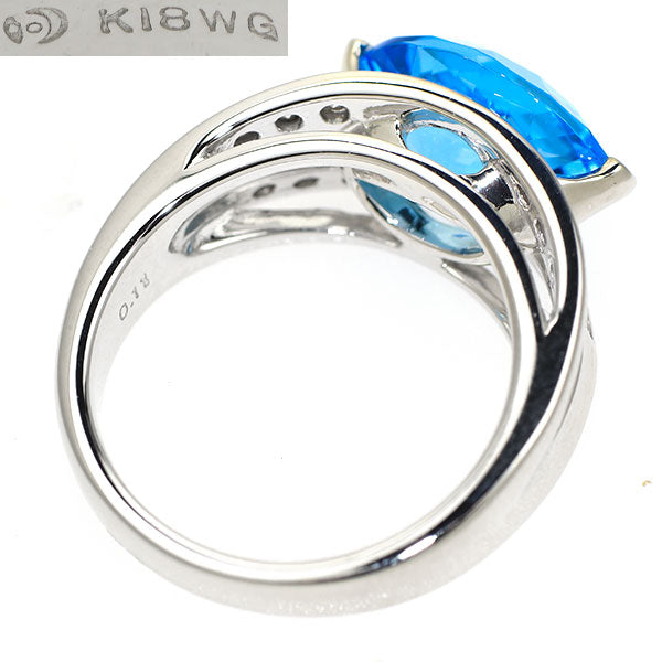 田崎真珠 K18WG ブルートパーズ ダイヤモンド リング D0.11ct