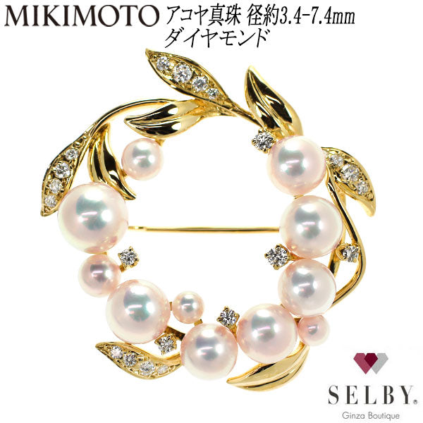 MIKIMOTO K18YG Akoya Pearl/Pearl Diamond Brooch 3.4-7.4mm 《Selby Ginza Store》 [S, polished to like new] [Used] 