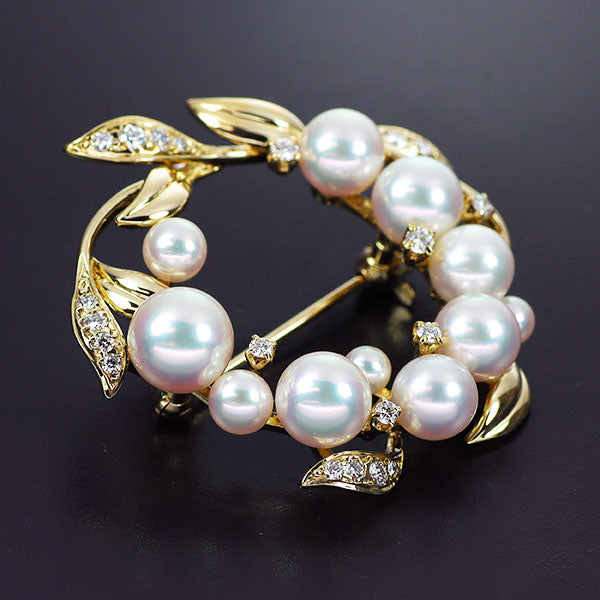 MIKIMOTO K18YG Akoya Pearl/Pearl Diamond Brooch 3.4-7.4mm 《Selby Ginza Store》 [S, polished to like new] [Used] 