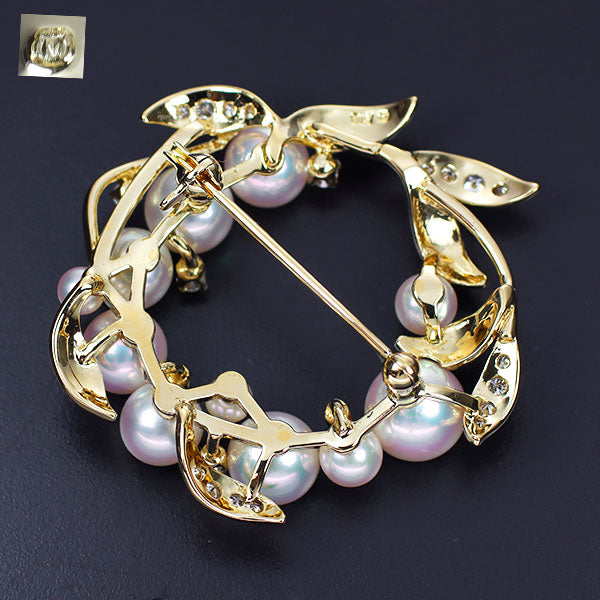 MIKIMOTO K18YG Akoya Pearl/Pearl Diamond Brooch 3.4-7.4mm 《Selby Ginza Store》 [S, polished to like new] [Used] 