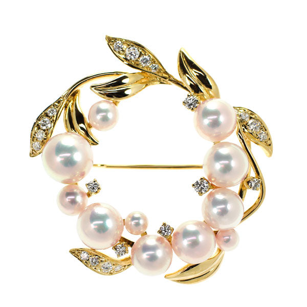 MIKIMOTO K18YG Akoya Pearl/Pearl Diamond Brooch 3.4-7.4mm 《Selby Ginza Store》 [S, polished to like new] [Used] 