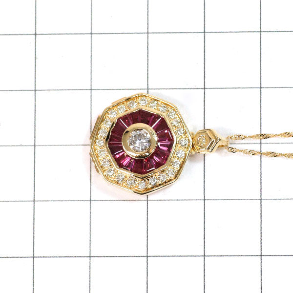 K18YG Calibré Cut Ruby Diamond Pendant Necklace 2.00ct D0.45ct 