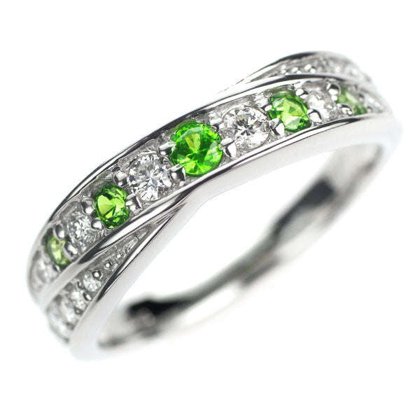 Rare Pt900 Demantoid Garnet Diamond Ring 0.23ct D0.36ct 