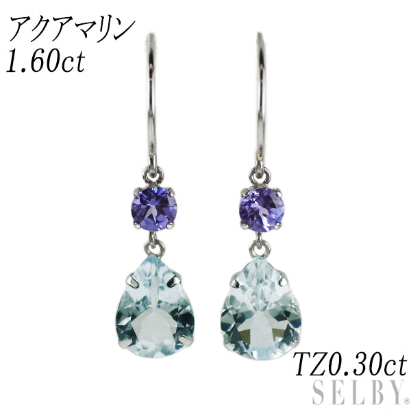 Pt900 Aquamarine Tanzanite Earrings 1.60ct TZ0.30ct 