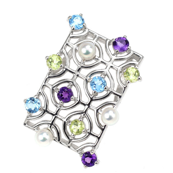 K18WG Baby Akoya Pearl Peridot Amethyst Blue Topaz Pendant Top Diameter approx. 3.4mm 