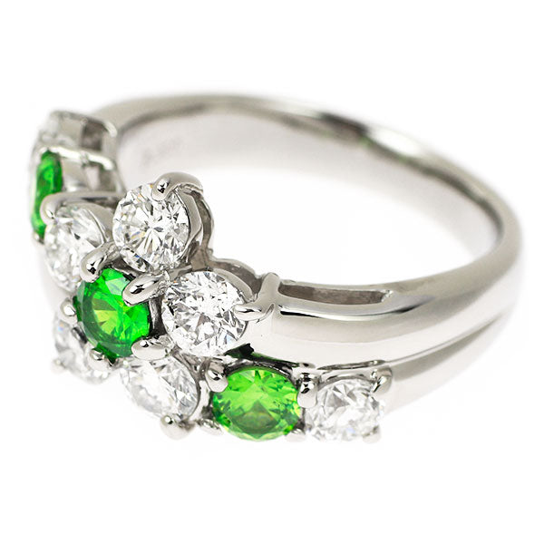 Rare Pt900 Demantoid Garnet Diamond Ring 0.66ct D1.37ct Flower 