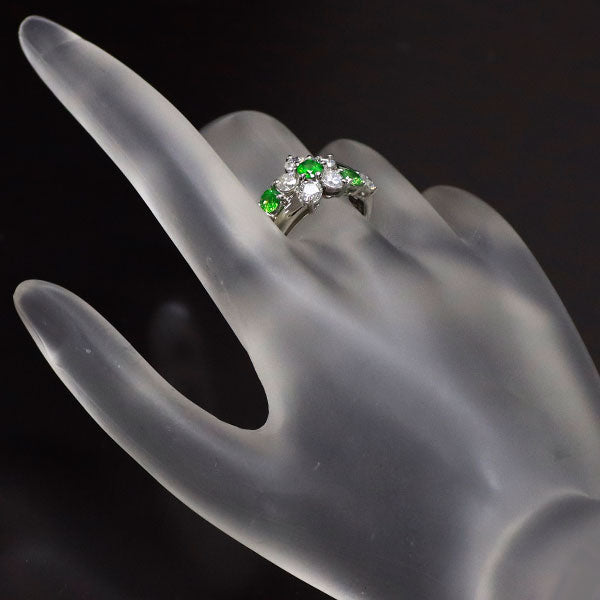 Rare Pt900 Demantoid Garnet Diamond Ring 0.66ct D1.37ct Flower 