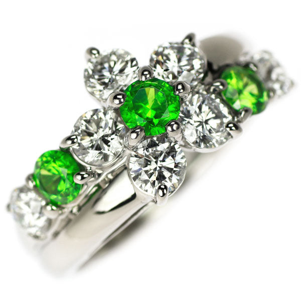 Rare Pt900 Demantoid Garnet Diamond Ring 0.66ct D1.37ct Flower 