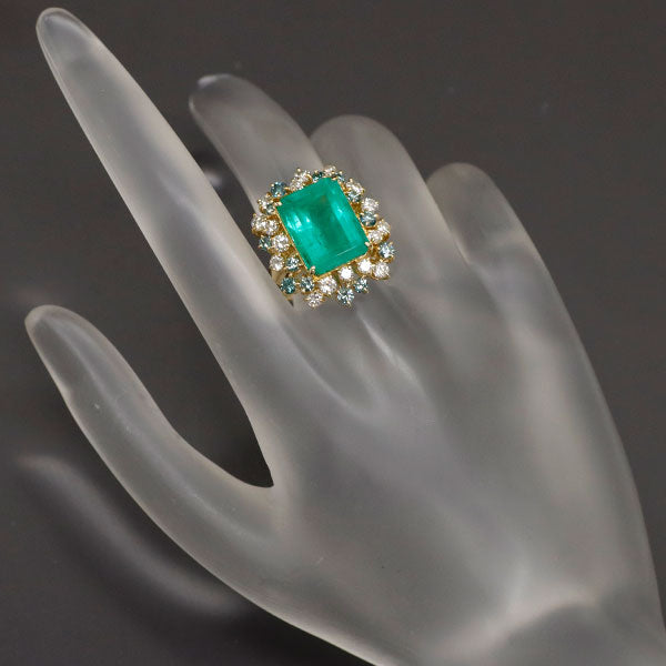 K18YG Emerald Colorless/Treated Blue Diamond Ring 7.55ct D1.72ct 