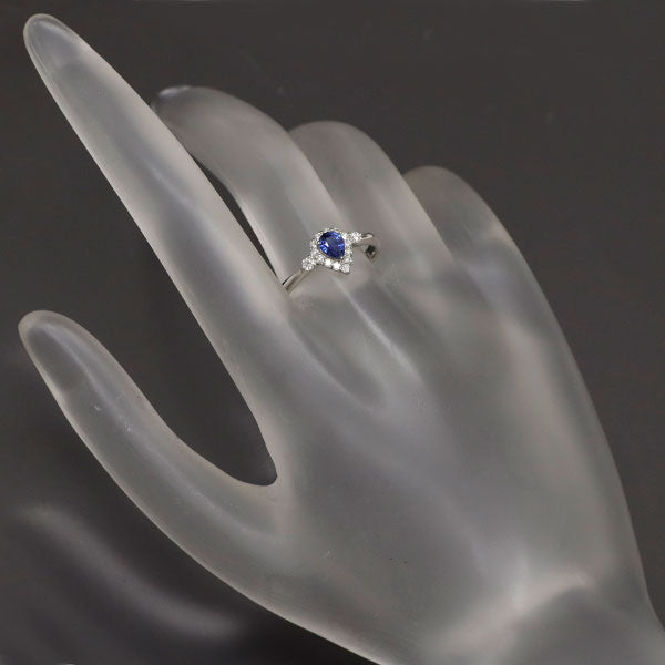 Pt950 Pear Shape Royal Blue Sapphire Diamond Ring 0.34ct D0.19ct 