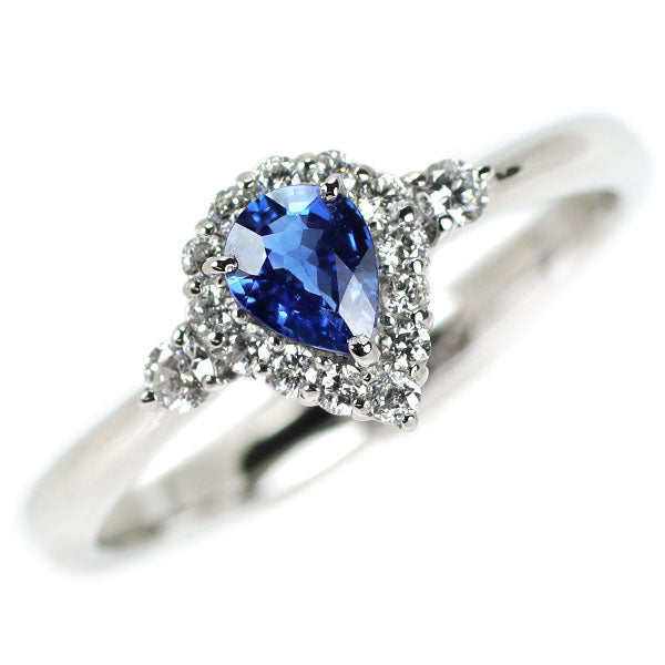 Pt950 Pear Shape Royal Blue Sapphire Diamond Ring 0.34ct D0.19ct 