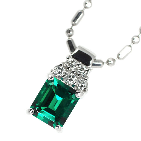 Cresamber Pt Recrystallized Emerald Diamond Pendant Necklace 1.08ct D0.14ct 