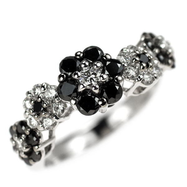 Ponte Vecchio K18WG Black/Colorless Diamond Ring 0.58ct D0.26ct Flower 