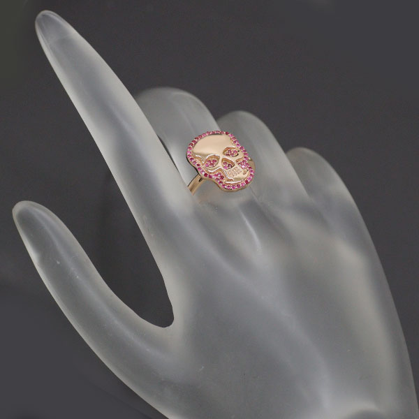 K18PG Ruby Ring Skull 