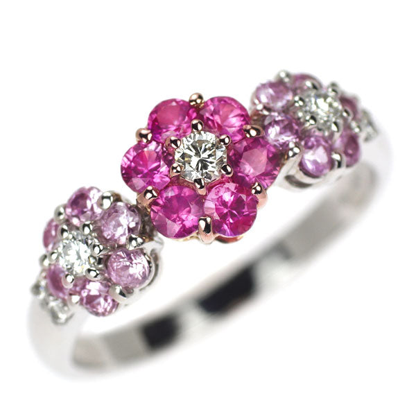 Star Jewelry K18WG/PG Pink Sapphire Diamond Ring D0.16ct Flower 