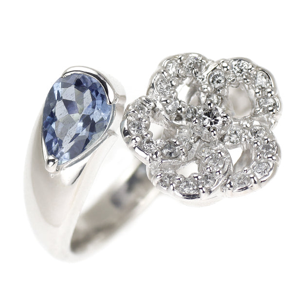 K18WG Aquamarine Diamond Ring 0.581ct D0.243ct 