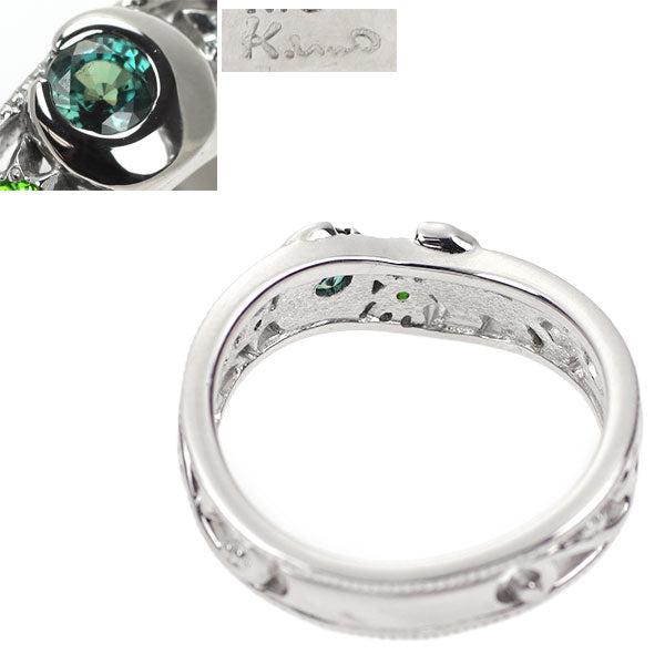 K-UNO Rare K18WG Alexandrite Green Garnet Treated Blue Diamond Ring 0.175ct TBD0.014ct 