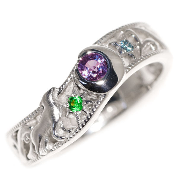 K-UNO Rare K18WG Alexandrite Green Garnet Treated Blue Diamond Ring 0.175ct TBD0.014ct 