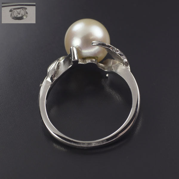 Mikimoto K14WG Akoya pearl ring, diameter approx. 8.5mm, vintage product 