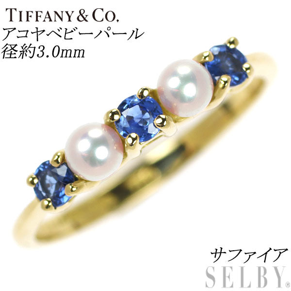 Tiffany K18YG Akoya baby pearl sapphire ring, diameter approx. 3.0mm 