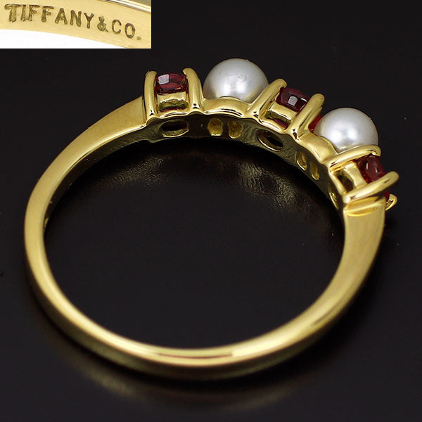 Tiffany K18YG Akoya baby pearl ruby ​​ring diameter approx. 3.3mm 