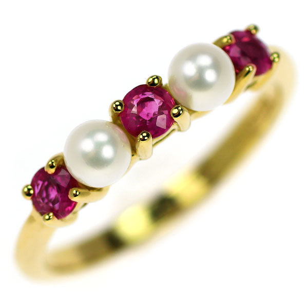 Tiffany K18YG Akoya baby pearl ruby ​​ring diameter approx. 3.3mm 