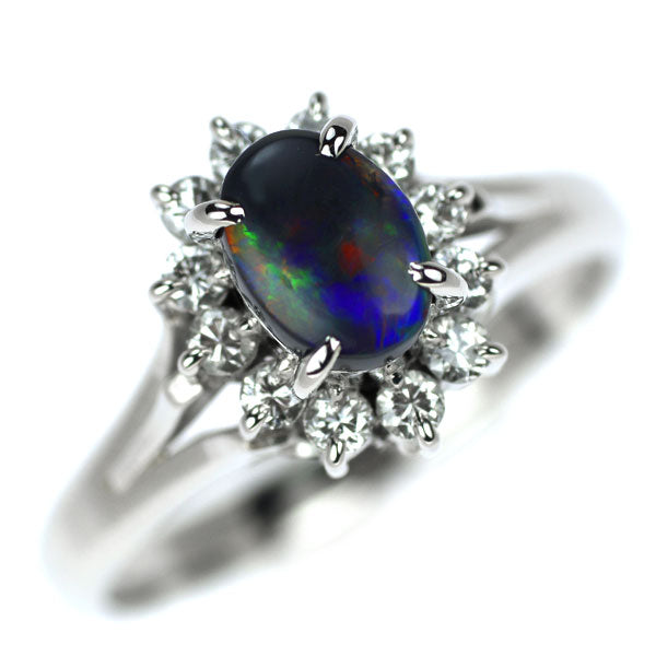 Pt900 ブラックオパール ダイヤモンド リング 0.45ct D0.26ct