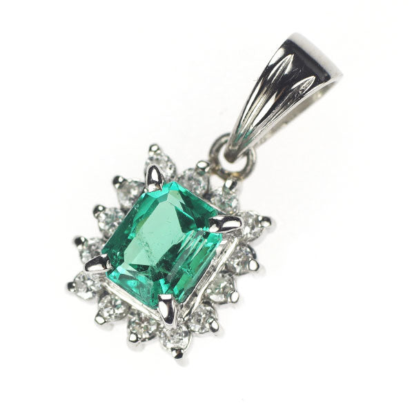 Pt900 emerald diamond pendant top 0.49ct D0.12ct 