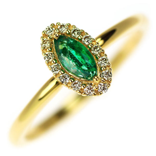 4℃ K18YG Marquise Emerald Diamond Ring 