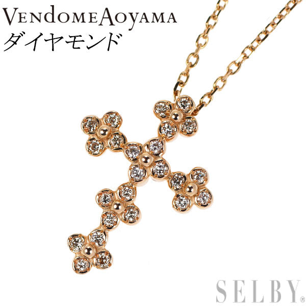 Vendome Aoyama K18PG Diamond Pendant Necklace Cross 