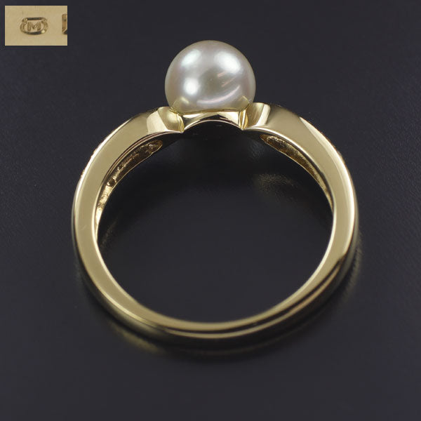 MIKIMOTO K18YG Akoya pearl diamond ring, diameter approx. 6.4mm 