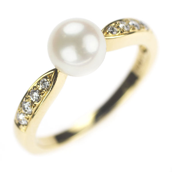 MIKIMOTO K18YG Akoya pearl diamond ring, diameter approx. 6.4mm 